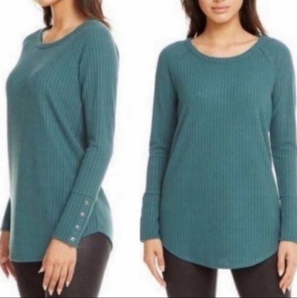 NWT Chaser Women's Thermal Waffle Knit Scoop Neck Long Sleeve Tunic Top Size XL - Picture 2 of 9